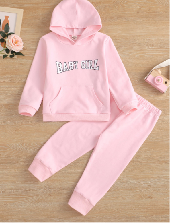Toddler Girls Letter Graphic Kangaroo Pocket Hoodie With Sweatpants