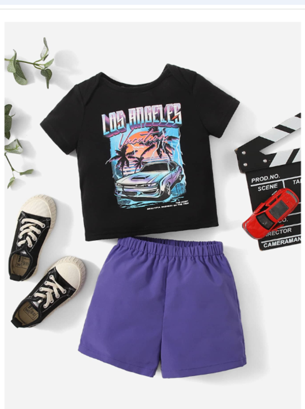 Baby Boy Car and Tropical Print Top & Shorts Set