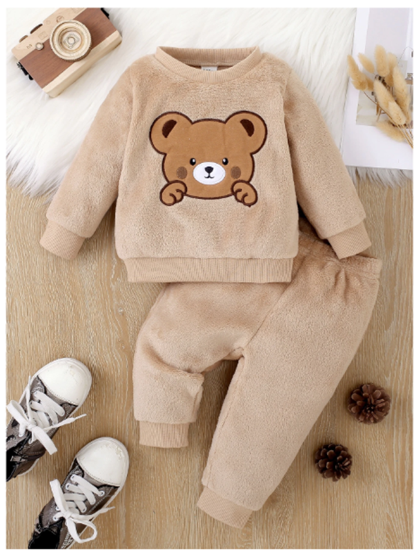 Baby Boy Bear Embroidery Teddy Sweatshirt & Pants