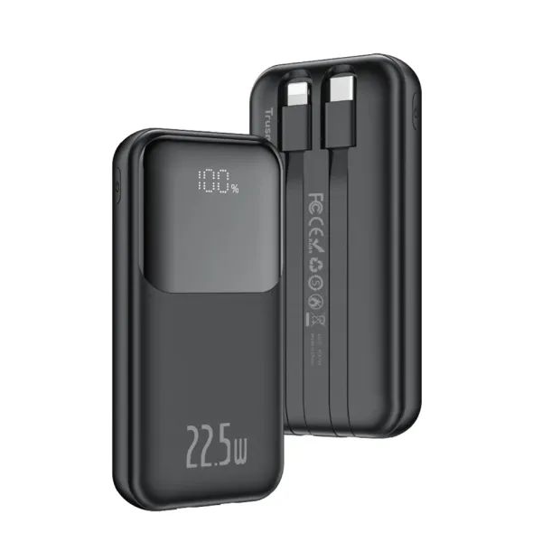 Trusmi Ultra Mini PD22.5W Digital 10000MAH Power Bank with Cables Black PB06-011