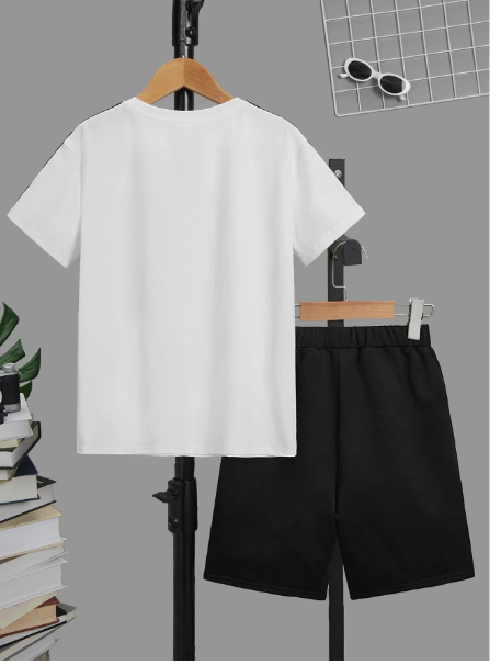 Boys Letter Graphic Contrast Tape Tee & Shorts Carousel 3