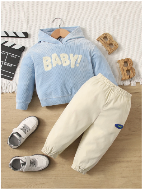Baby Boy Letter Graphic Hoodie & Sweatpants