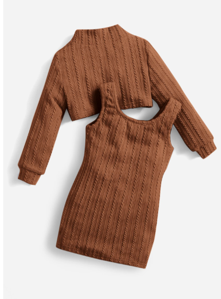 Baby Girl Textured Tank Dress & Mock Neck High Low Pullover Carousel 1