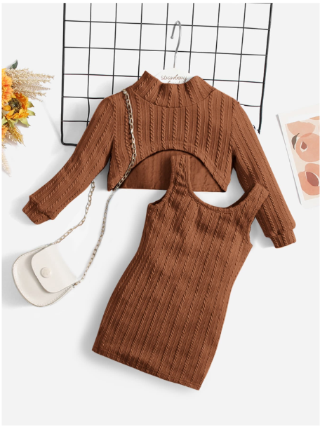 Baby Girl Textured Tank Dress & Mock Neck High Low Pullover