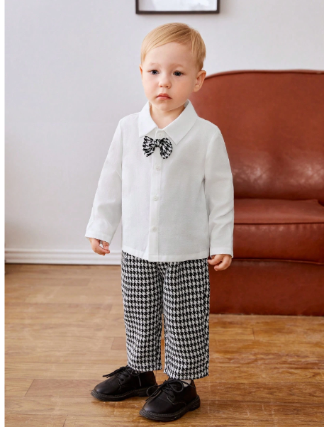 Baby Boys' Fashionable, Elegant, And Gentlemanly Black And White Plaid Same Color Vest Carousel 3