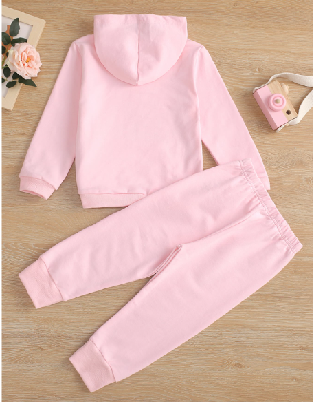 Toddler Girls Letter Graphic Kangaroo Pocket Hoodie With Sweatpants Carousel 1