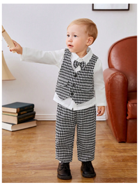 Baby Boys' Fashionable, Elegant, And Gentlemanly Black And White Plaid Same Color Vest Carousel 5