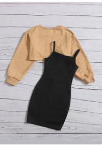 Young Girl High Low Hem Tee & Bear Print Cami Dress Carousel 1