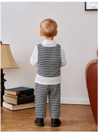 Baby Boys' Fashionable, Elegant, And Gentlemanly Black And White Plaid Same Color Vest Carousel 2