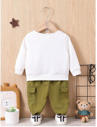 Baby Girl Car & Slogan Graphic Sweatshirt & Flap Pocket Pants