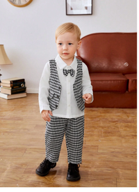 Baby Boys' Fashionable, Elegant, And Gentlemanly Black And White Plaid Same Color Vest