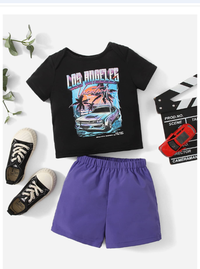  Baby Boy Car and Tropical Print Top & Shorts Set