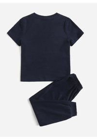 Young Boy 2pcs/Set Casual Comfortable Knitted Contrast Color T-Shirt And Sports Pants Outfit Carousel 1