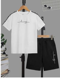Boys Letter Graphic Contrast Tape Tee & Shorts Carousel 2