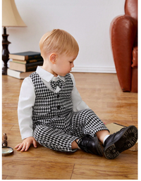Baby Boys' Fashionable, Elegant, And Gentlemanly Black And White Plaid Same Color Vest Carousel 4