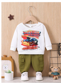 Baby Girl Car & Slogan Graphic Sweatshirt & Flap Pocket Pants Carousel 1