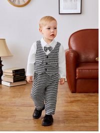 Baby Boys' Fashionable, Elegant, And Gentlemanly Black And White Plaid Same Color Vest Carousel 1